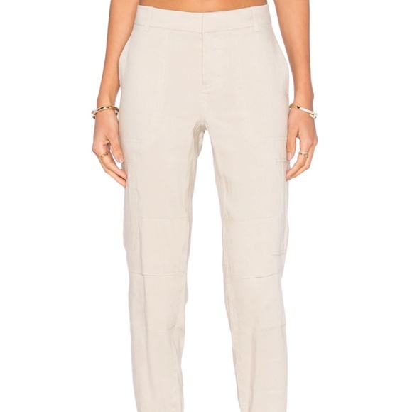 Vince Linen Cargo Pant Size 8 Marzipan Tan Oat Utility Pockets Casual Jogger - Picture 1 of 7
